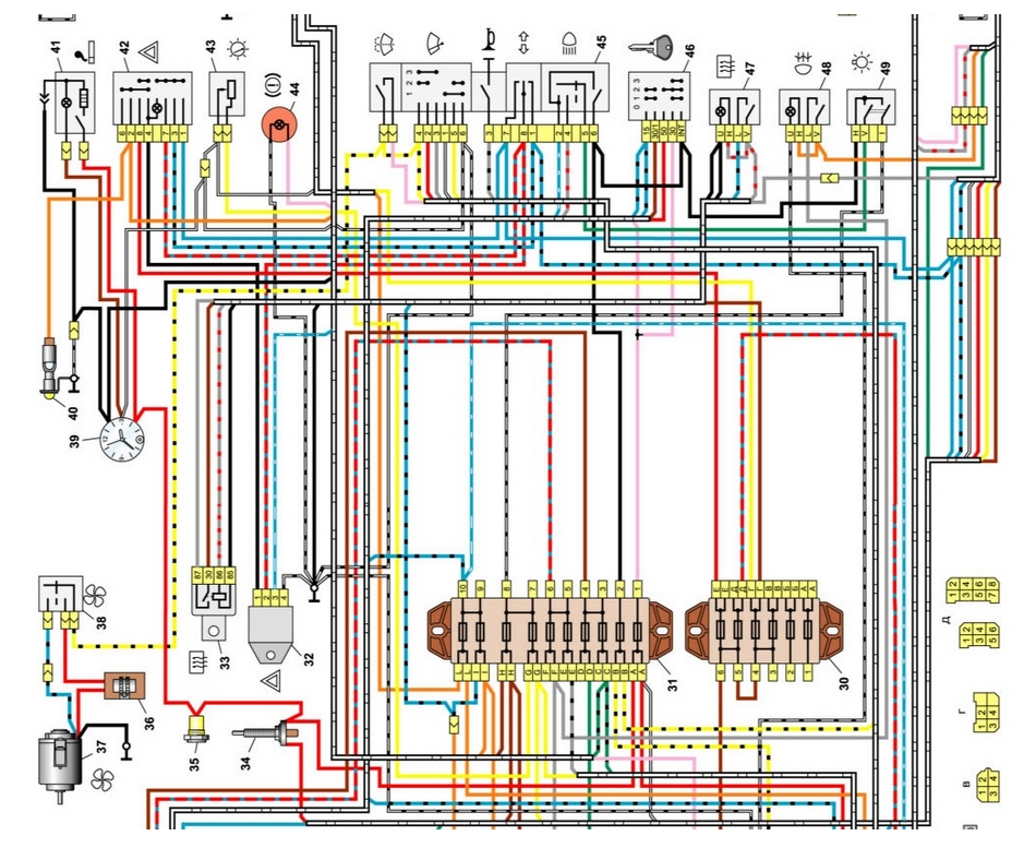 Центральная часть схемы электрооборудования ВАЗ-2106